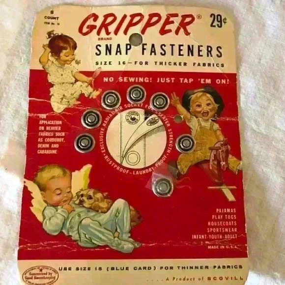 Vtg Scovill Grippers Snap Fasteners on Card with G - Picture 1 of 4